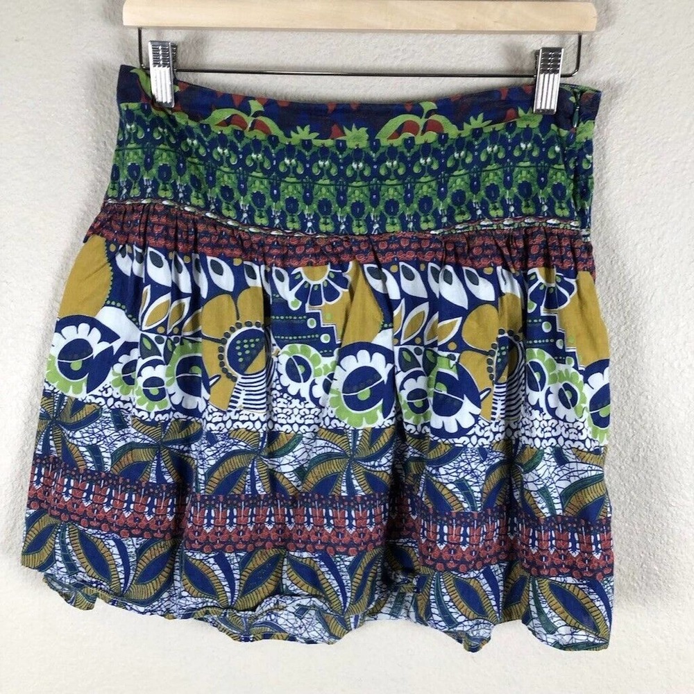 Angie Printed Mini Skirt in Green, Navy & Mustard